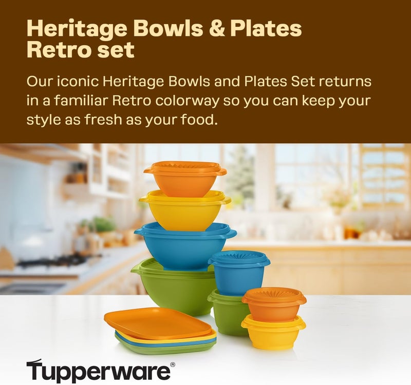Tupperware مجموعة التراث الرجعية، مجموعة حاويات تخزين الطعام من الأطباق والأوعية بألوان رجعية، آمنة في غسالة الصحون وخالية من BPA - Image 2